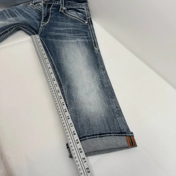 Rock Revival Eustis Capri  Embellished Jeans Thick Stitching 31W X 20.5L - Picture 13 of 16